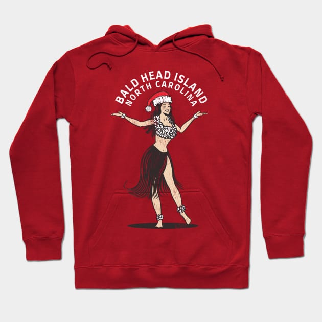 Bald Head Island, NC Christmas Vacationing Holiday Hula Girl Hoodie by Contentarama